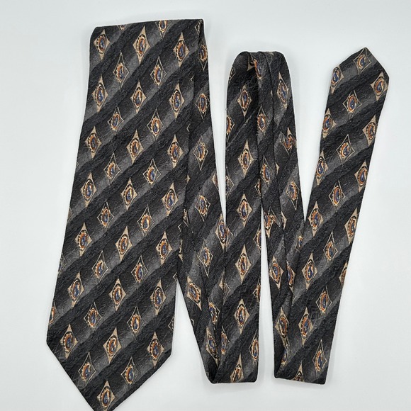 Omaggio Robert Talbott Tie Mens Wide Charcoal Grey Gold Silk Geometric Paisley - Picture 7 of 7
